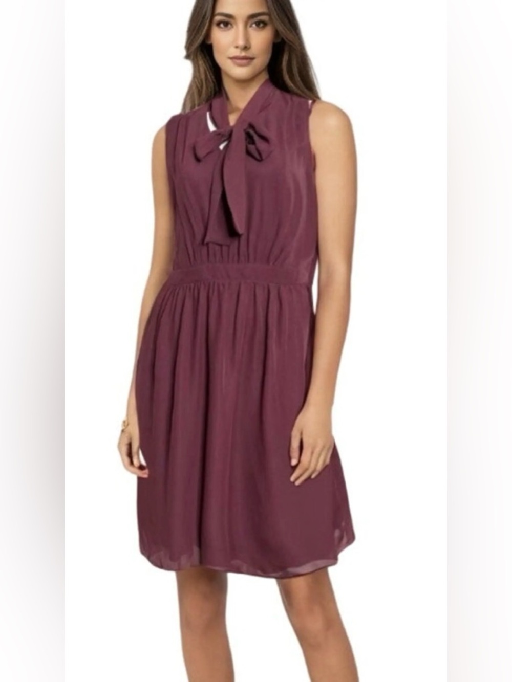 Modcloth Burgundy Sleeveless Bow-Neck Midi Dress